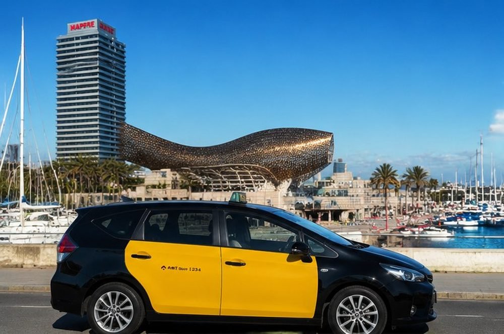 Black and yellow Barcelona taxi