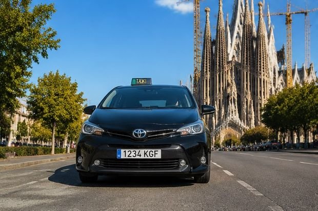 Front of the eco taxi with the Sagrada Familia behind