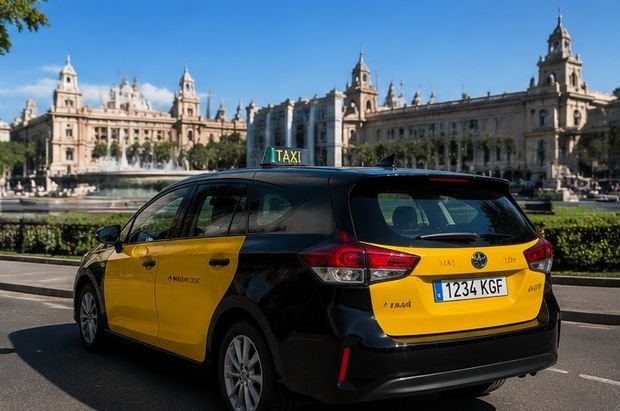 Rear of the eco taxi showing the yellow and black livery