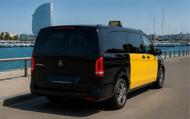 Rear of the V-Class taxi van at the Barcelona marina